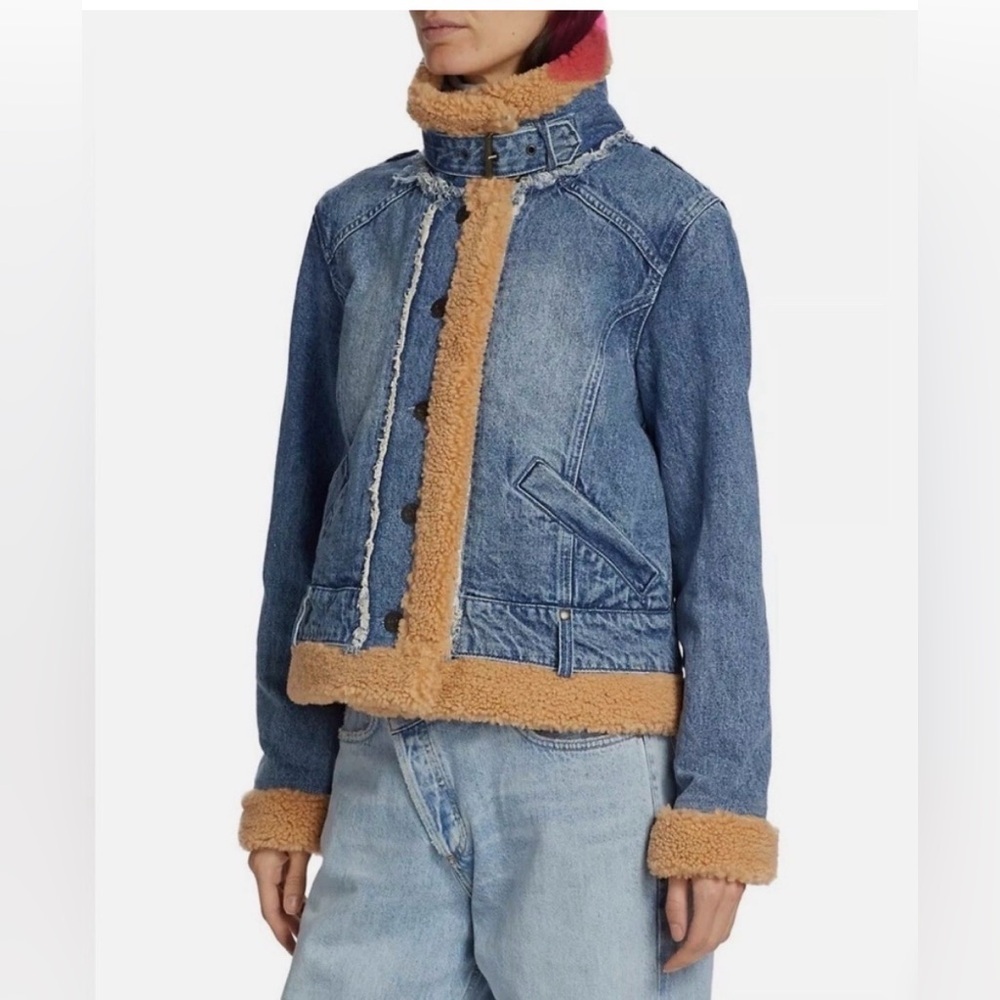 WE THE FREE by FREE PEOPLE Rylee Cozy Denim Moto Jacket size M - Picture 4 of 16